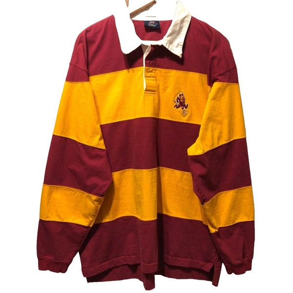 Vintage ASU Arizona State Sun Devils Rugby Shirt L/S Striped Polo Size 2XL 90’s