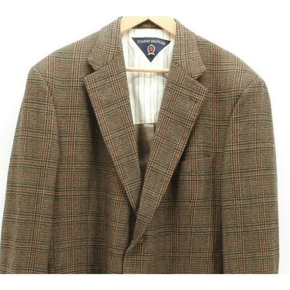 Vintage Tommy Hilfiger Sport Coat Blazer Jacket Wool Plaid Lined USA Size 46r