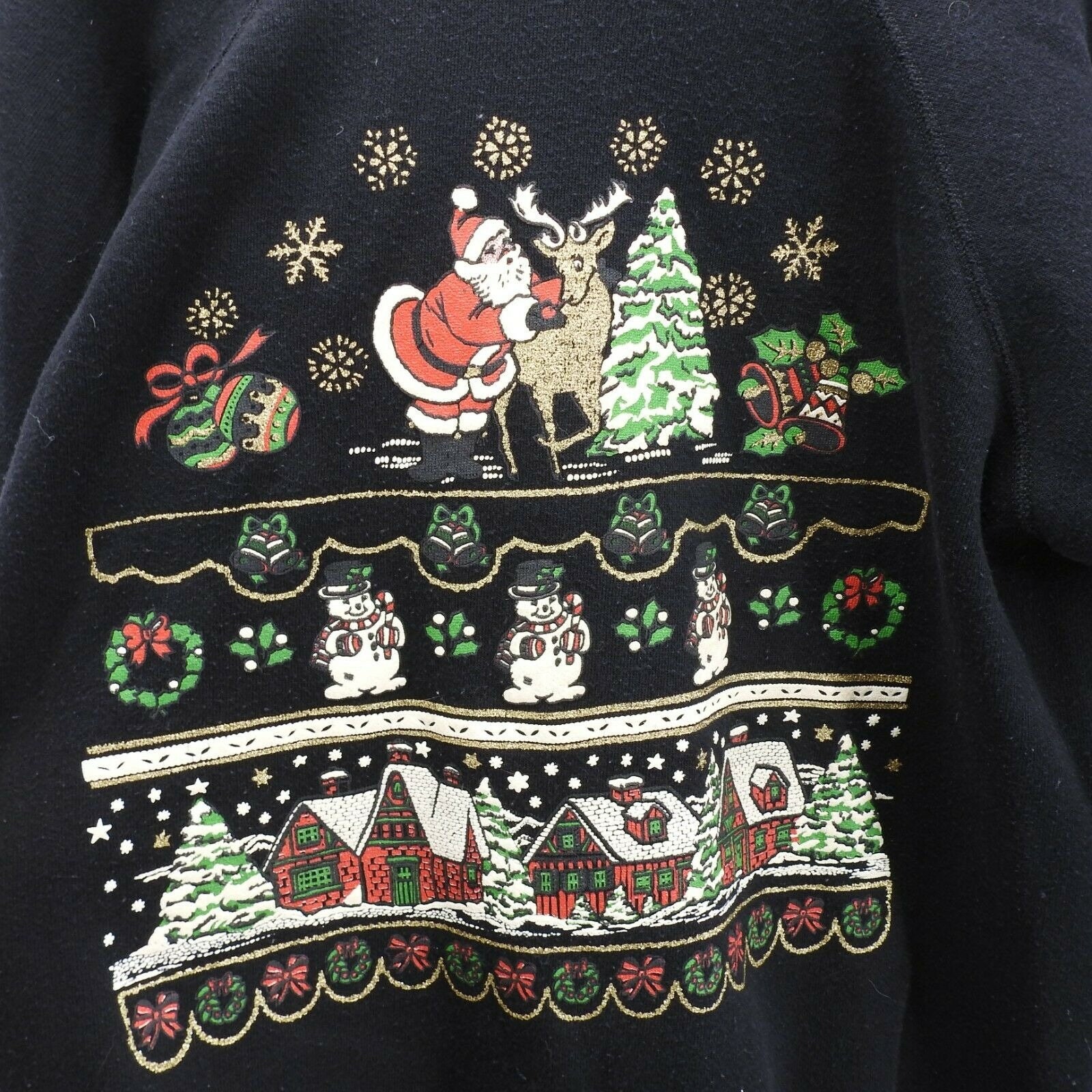 Vintage Hanes Sweatshirt Christmas Santa Village Black Gold | Etsy