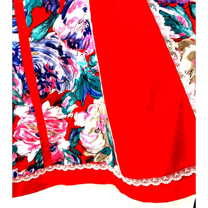 Vintage Handmade Cottage Core Skirt Size L/XL Floral Lace Polka Dot Reversible image 7