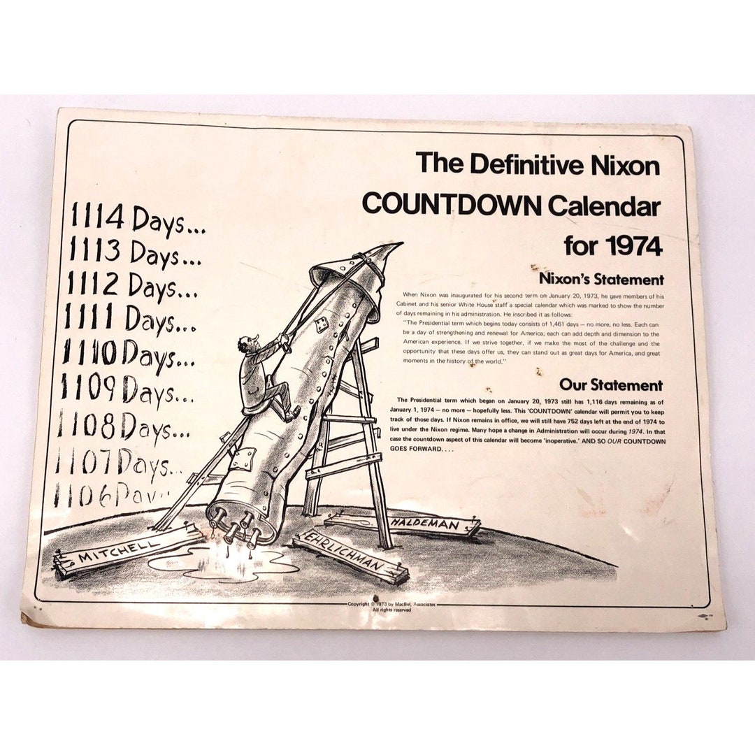 Vintage 1973 President Nixon Countdown Calendar Cartoons Etsy