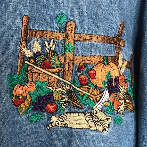 Vintage Denim Cottage Core Embroidered Shirt Blou… - image 8