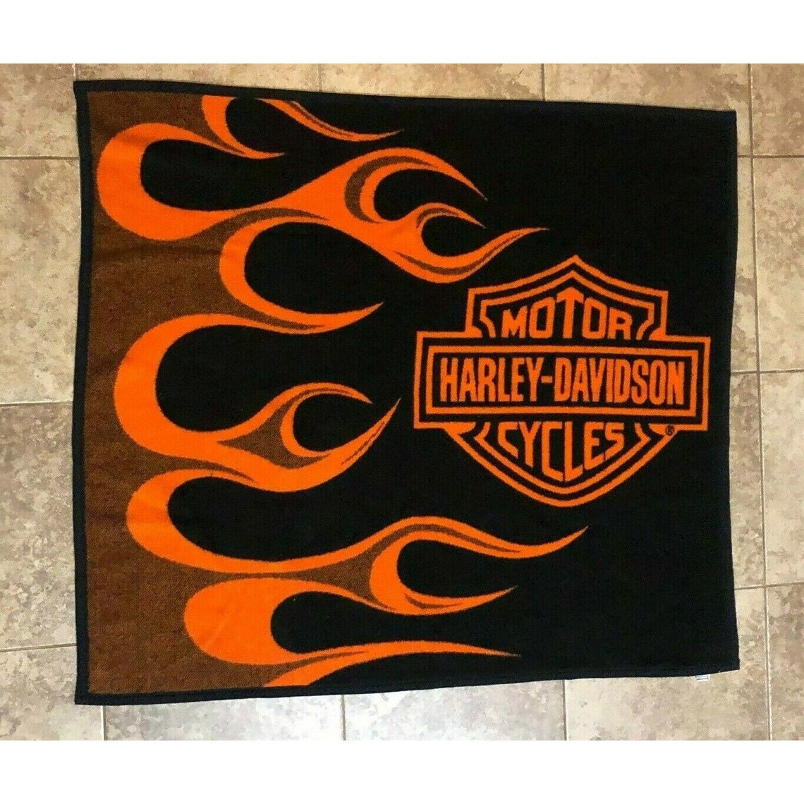 Harley Davidson Biederlack Blanket Throw Logo Orange Black | Etsy