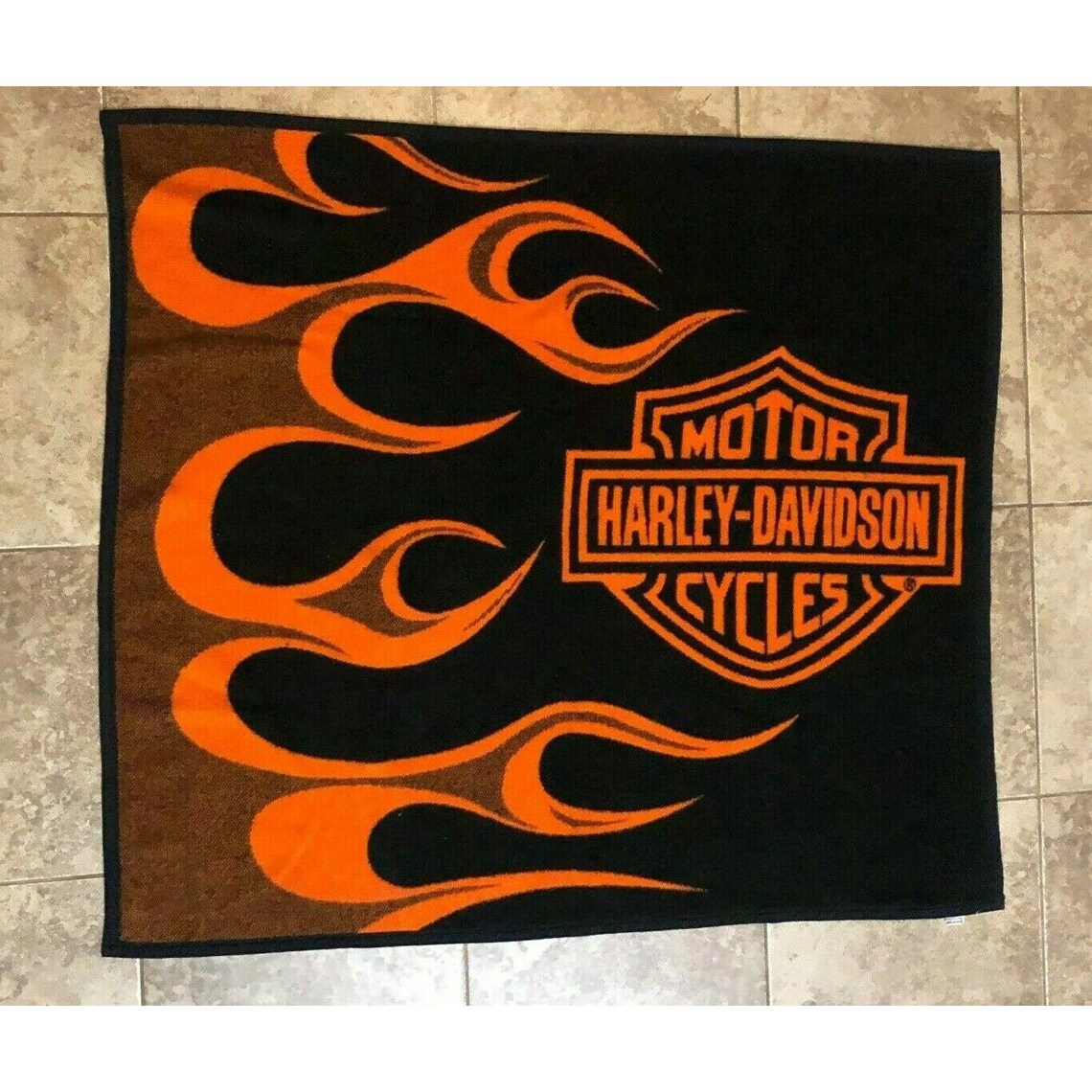 Harley Davidson Biederlack Blanket Throw Logo Orange Black Etsy