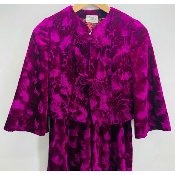 Vintage Asian Dress Bolero Jacket Set Wiggle Purp… - image 2