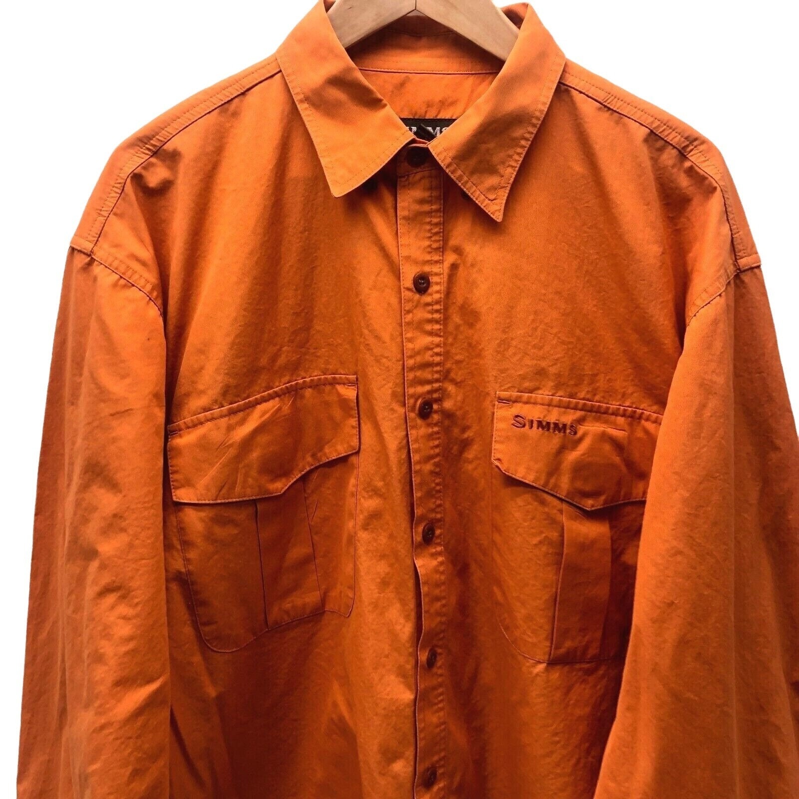 Vintage Simms Mens Shirt Fishing Long Sleeve Orange Venting Outdoor Size XL