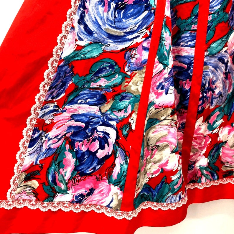 Vintage Handmade Cottage Core Skirt Size L/XL Floral Lace Polka Dot Reversible image 6