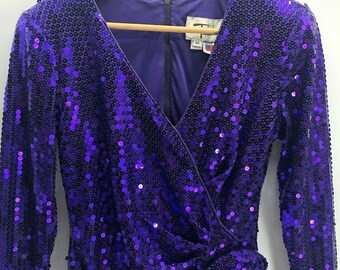 purple long sleeve sequin dress
