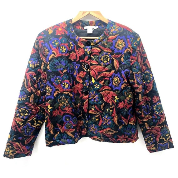 Vintage Vogue Alley Quilted Jacket Floral Cottage… - image 1