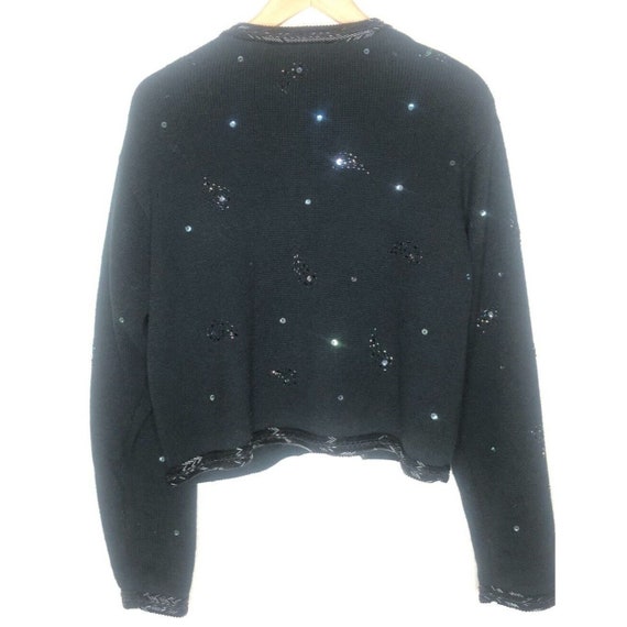 90s Sequin Beaded Cardigan Sweater Medium Petite … - image 3