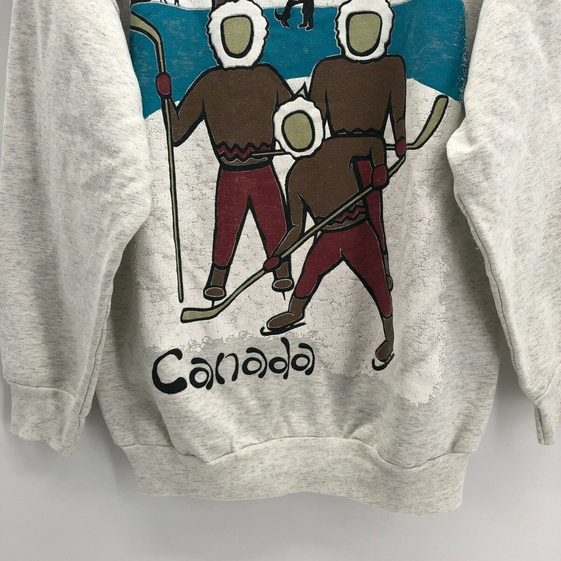 Vintage Canada Sweatshirt Gray Graphic Crewneck Hockey Etsy