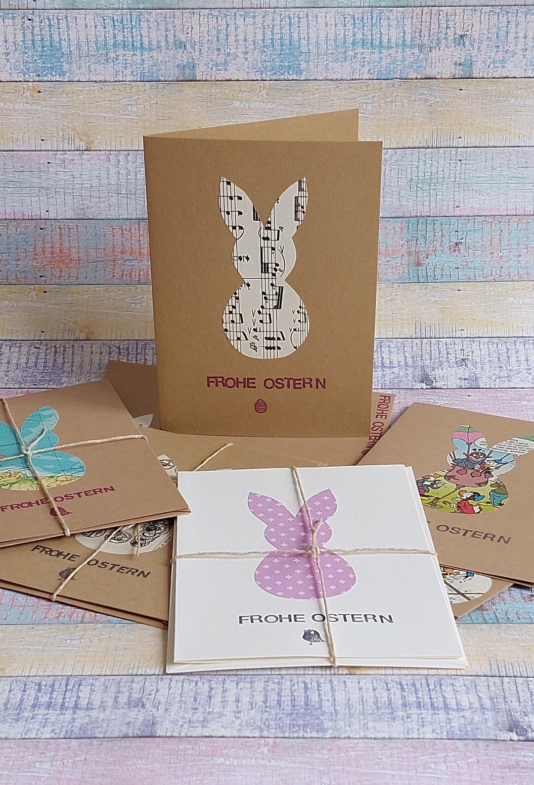 Folding Card Happy Easter Rabbit Motif Upcycling Sheet Music Map Old ...