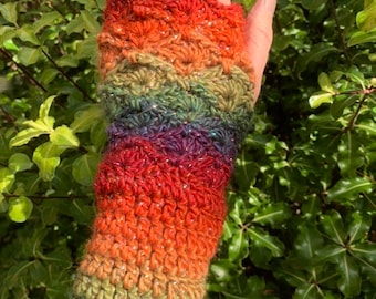 Autumn Rainbow Mermaid fingerless gloves/wrist warmers