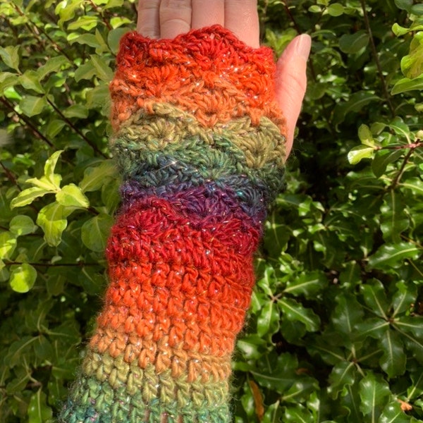 Autumn Rainbow Mermaid fingerless gloves/wrist warmers