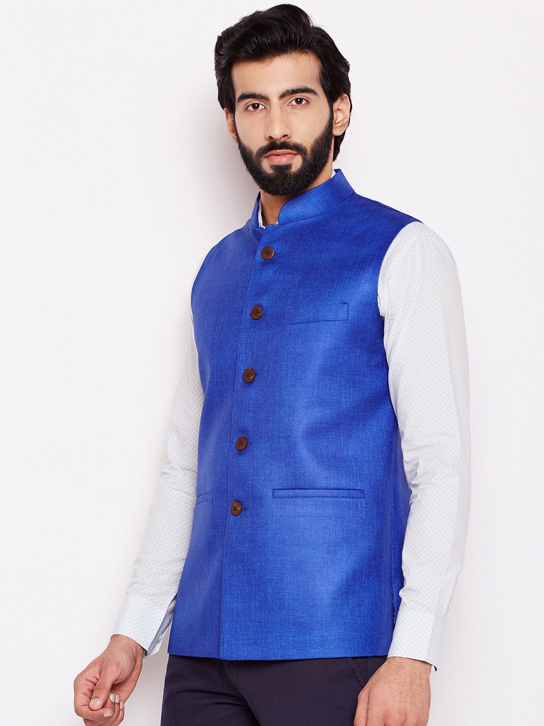 Blue Color Nehru Jacket for Men