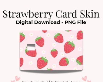 Skórka karty z nadrukiem truskawkowym PNG, gotowa do cięcia skórka karty, dziewczęca skórka karty, gotowe do wykonania skórki karty, kobieca dziewczęca modna słodka