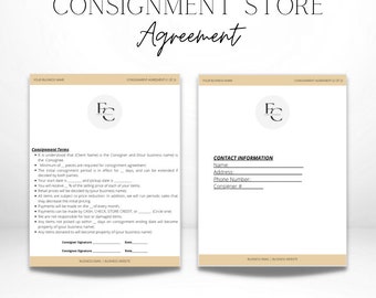 Consignment Store Contact Template, Consignment Store Agreement Template, Boutique Contract, Consignment Contract, Small Business Contact