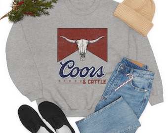 Coors and Cattle Unisex Heavy Blend Crewneck Sweatshirt, Beer Lover Gifts, Western Sweatshirt, Western Style, Western Outfits, Cute Western