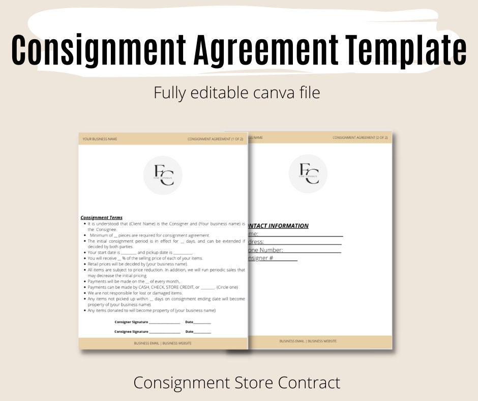 Consignment Store Contact Template Consignment Store - Etsy Denmark