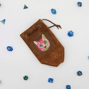 Embroidered Cat Suede Leather Dice bag