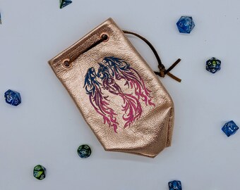 Phoenix Rising Metallic Leather Dice Bag