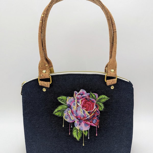 Dripping Roses Denim and Cork Lola Handbag