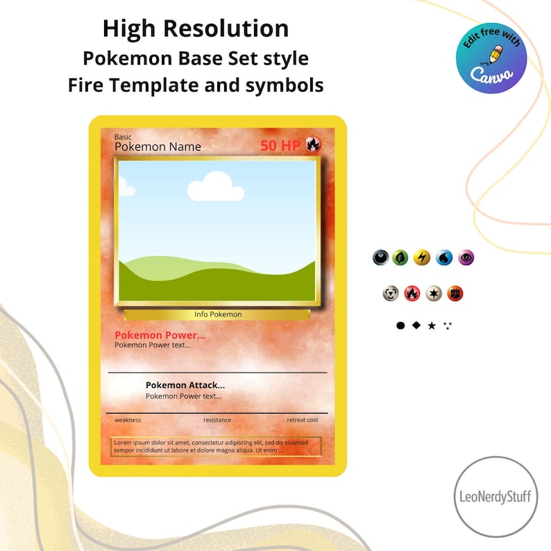 Editable Fire Type Pokemon Card Template | Canva Trading Card Layout ...
