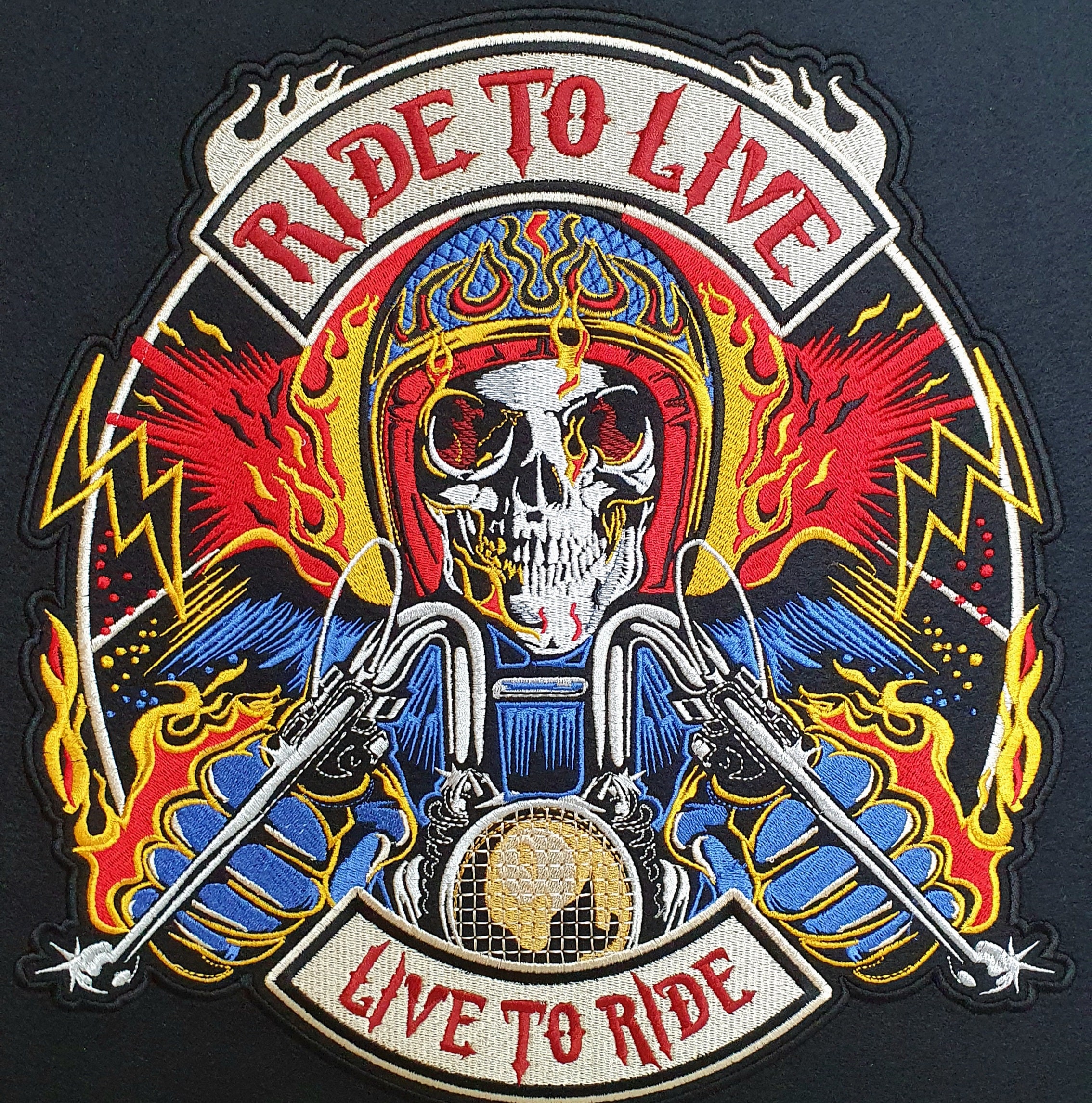 Large motorcycle patch for jacket - RIDE TO LIVE - free rider, patch for free bikers, no club patch