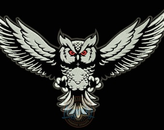 Owl embroidery design, bird embroidery design, biker embroidery design
