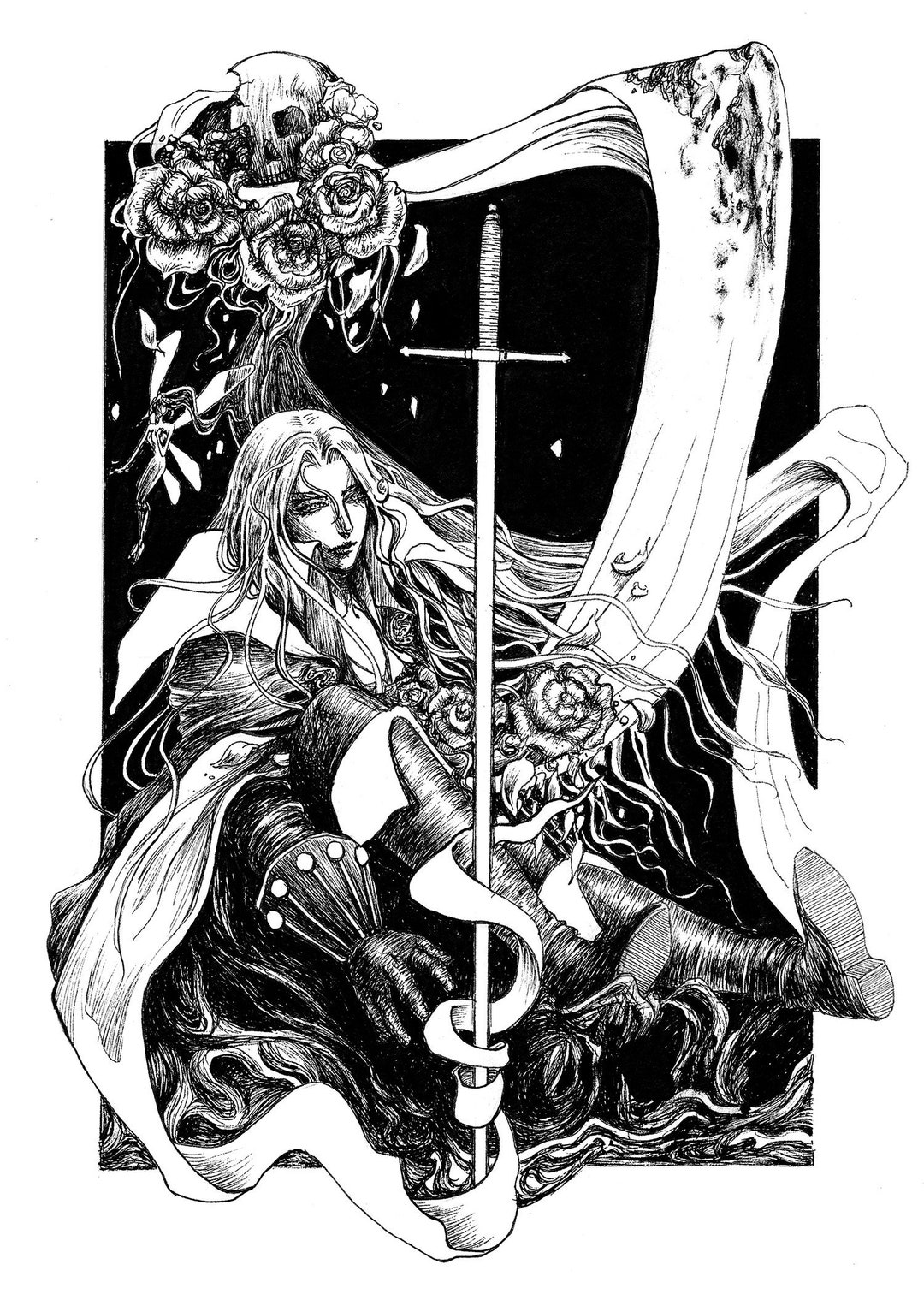 Castlevania Alucard Print / Bookmark Pen &amp; Ink Original Artwork ...