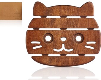 Handmade Wooden Cat Trivets for Hot Dishes & Tea Pot Coasters | Animal Design Hot Pot Holder | Heat Resistant Trivets and Pot Stands,