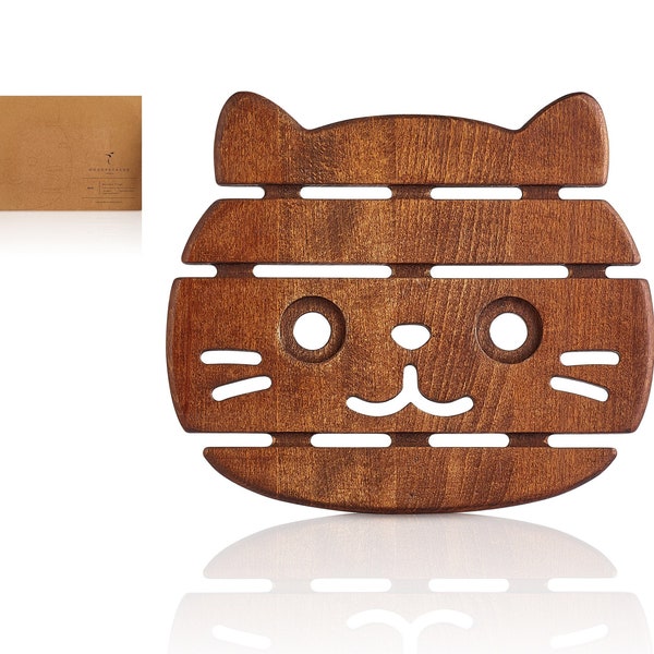 Handmade Wooden Cat Trivets for Hot Dishes & Tea Pot Coasters | Animal Design Hot Pot Holder | Heat Resistant Trivets and Pot Stands,