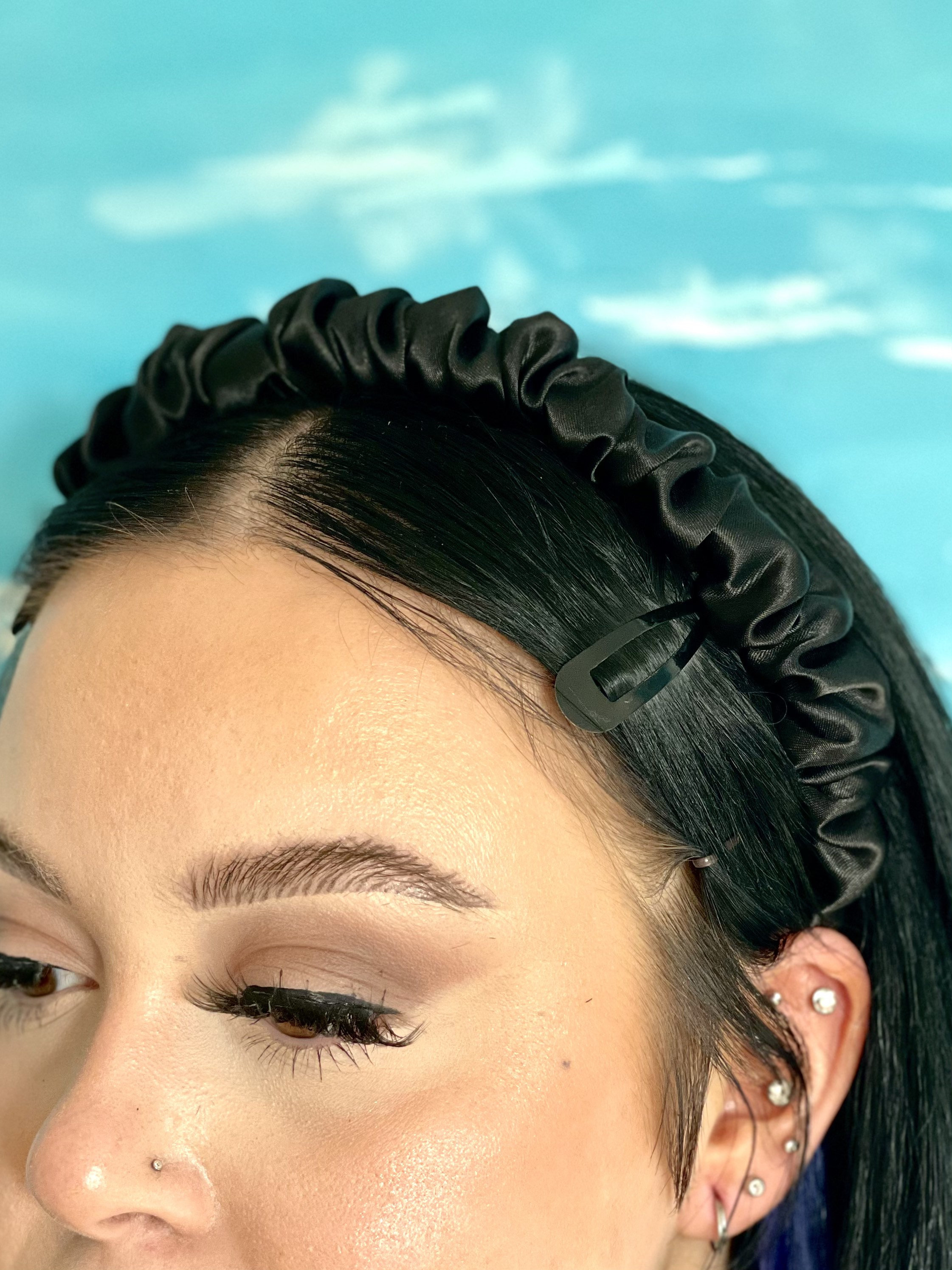 Handmade Scrunchie Headband Black Satin | Etsy