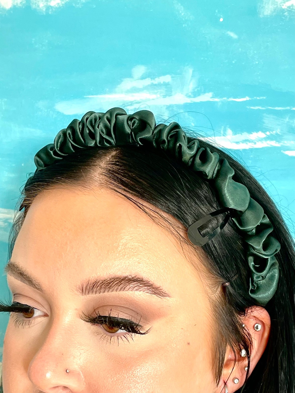 Handmade Scrunchie Headband Green Satin | Etsy