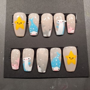 Cute Sharks Press on Nails | Kawaii Shark Nails | Reusable Press on Nails