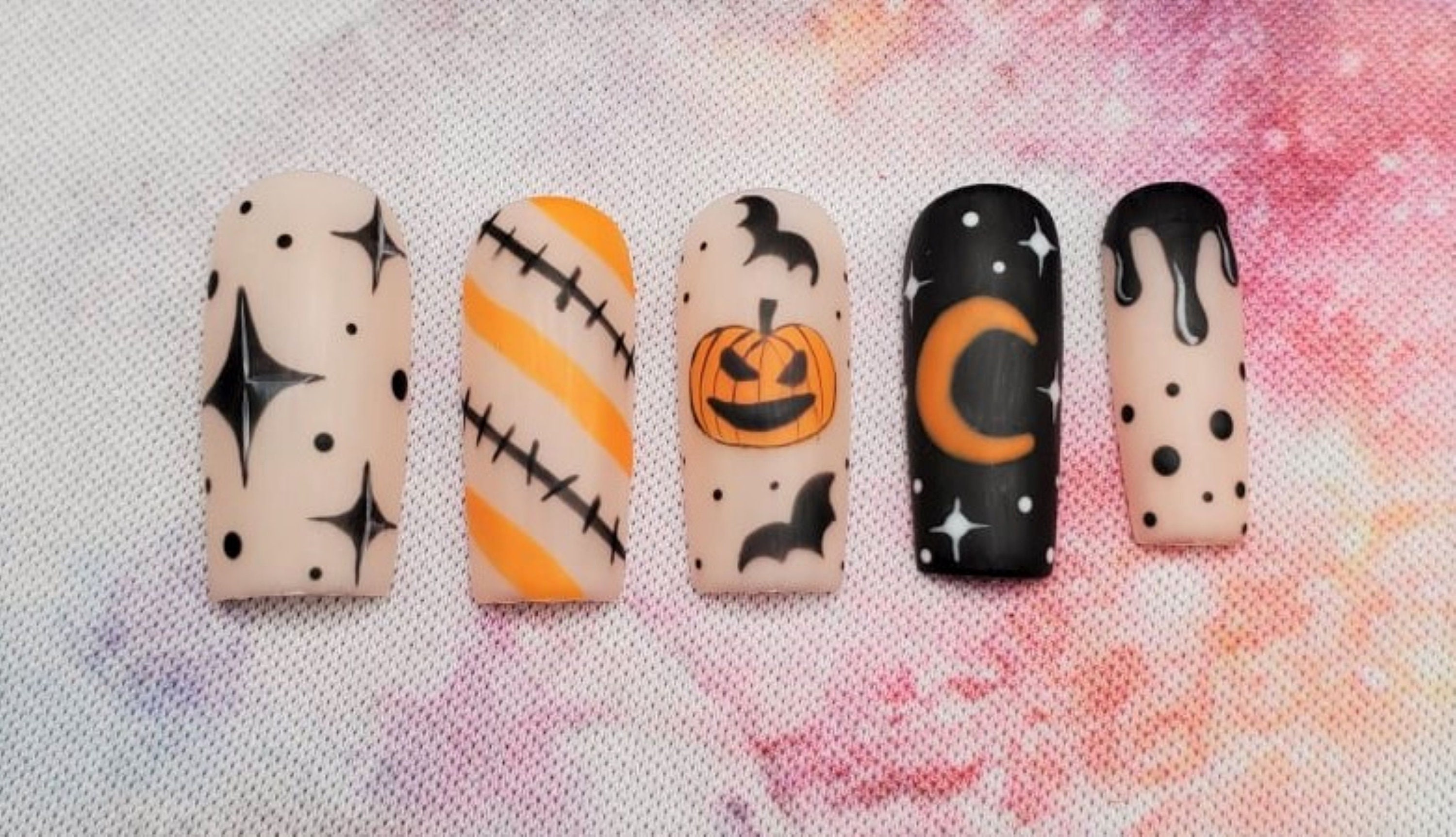 Black and Orange Pumpkin Nails - Etsy