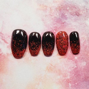 Red and Black Ombre Press on Nails