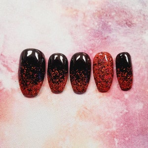 Red and Black Ombre Press on Nails | Reusable Press on Nails