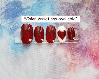Custom White Hearts Press on Nails | Reusable Press on Nails | Choose Your Color