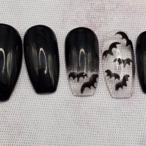 Black Ombre with Bats | Gothic Vibes Black Ombre | Reusable Press on Nails | Choose Your Color