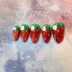 Strawberry Cat Eye Nails | Reuseable Nails