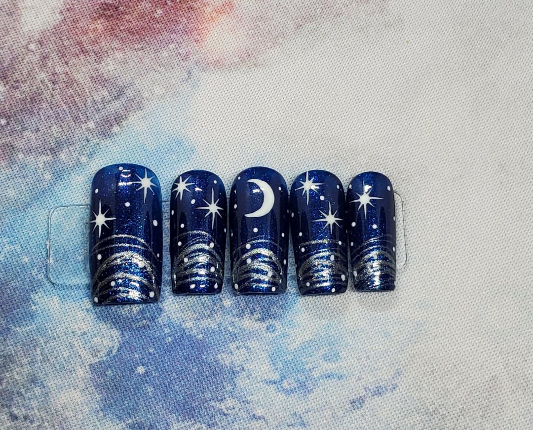 Navy Celestial Press on Nails - Etsy