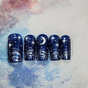 Starry Night Press on Nails | Celestial Vibes Press on Nails | Space Nails | Reusable Press on Nails