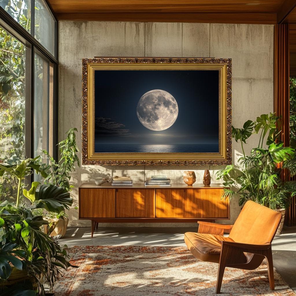 Full Moon Over Ocean Serene Night Sky Canvas Wall Art, Ocean View ...