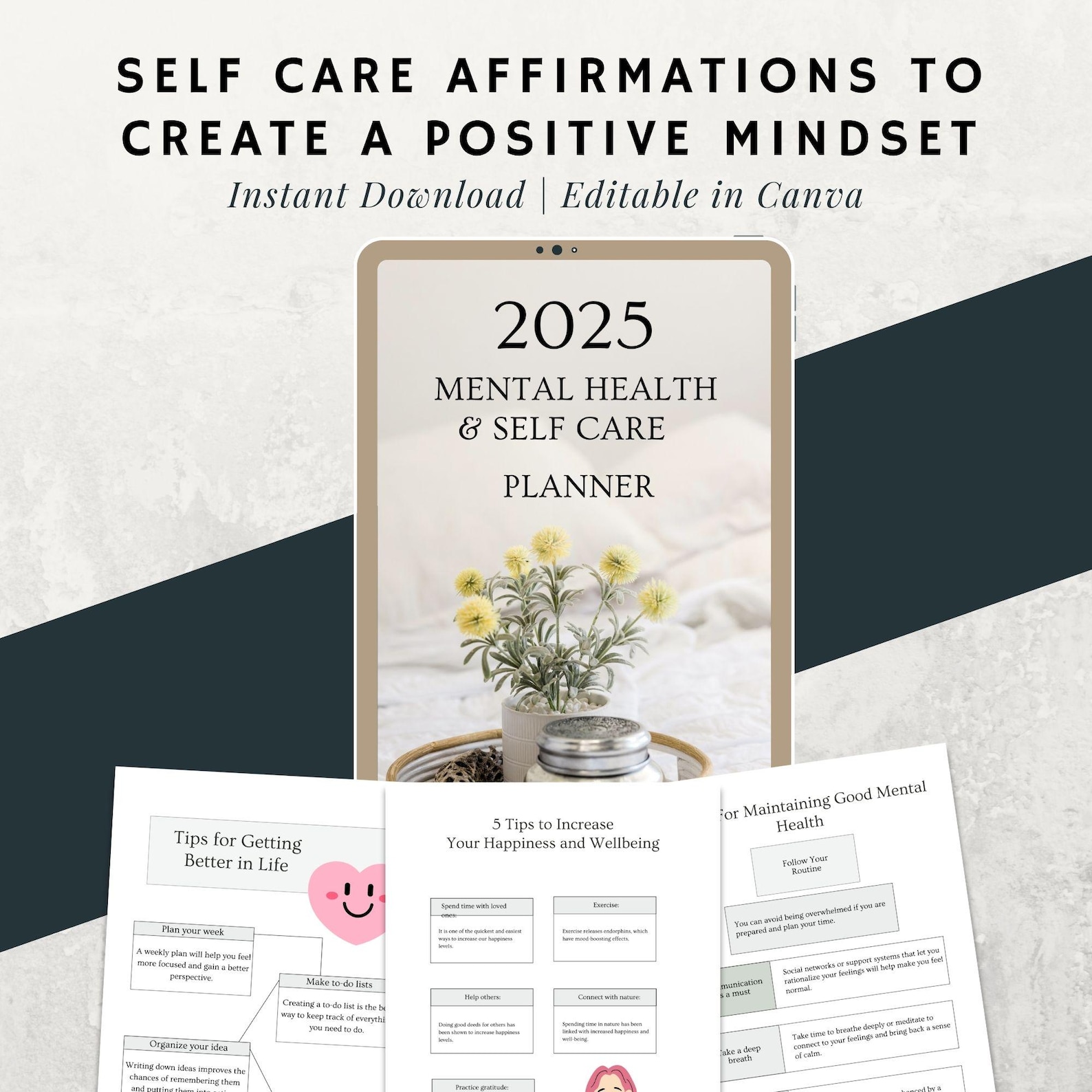 Self Care Planner | Canva Digital Planner | Daily Mindfulness | Mental ...