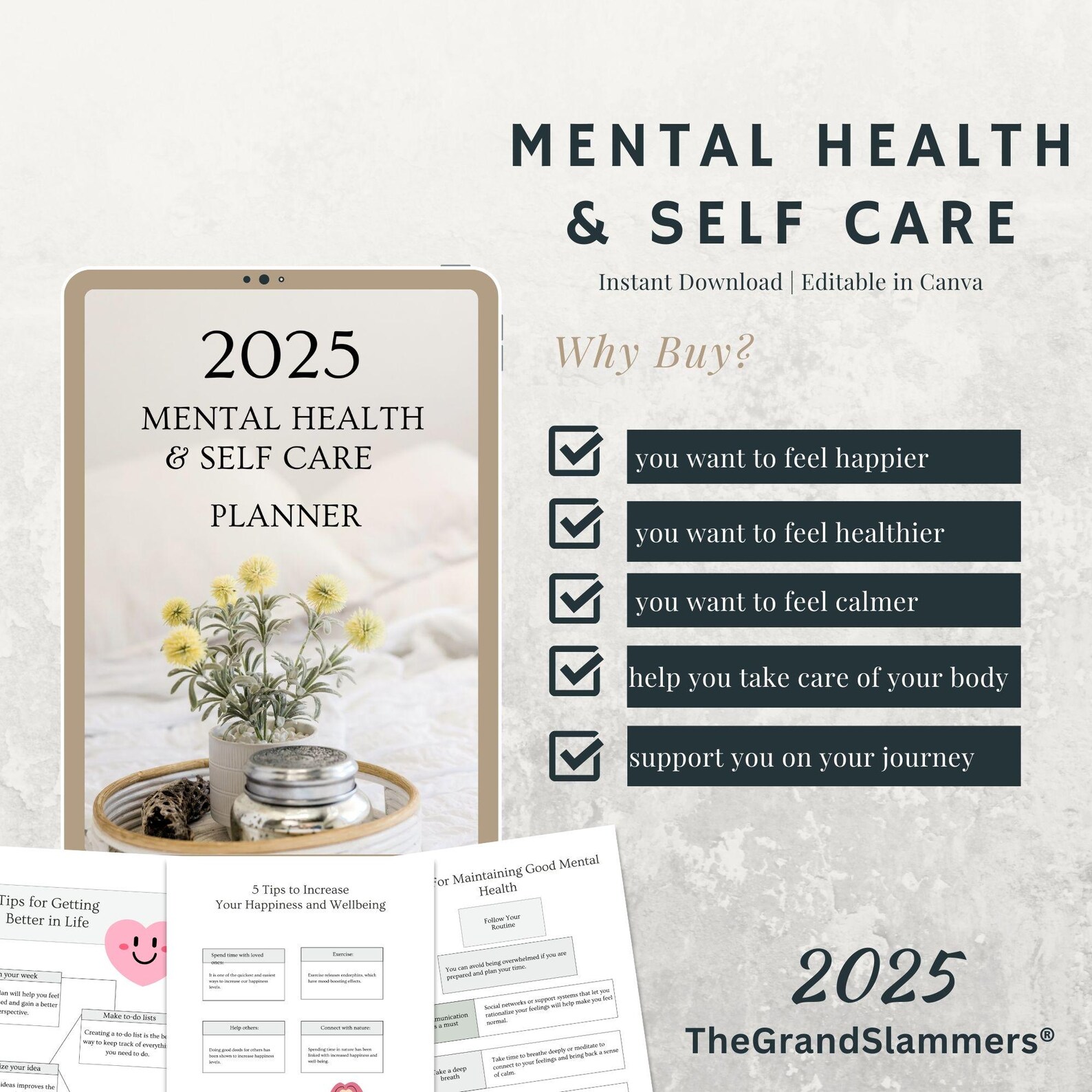 Self Care Planner | Canva Digital Planner | Daily Mindfulness | Mental ...