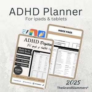 Planificador de TDAH (creado por un paciente con TDAH) para iPad, Goodnotes y Android. Planificador diario para adultos con TDAH, seguimiento de hábitos y cuidado personal. Basado en la ciencia