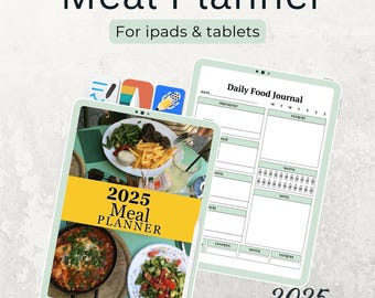 Planificateur de repas, planificateur de repas hebdomadaire, agenda GoodNotes pour iPad, préparation de repas, modèle de plan de repas, liste de courses, inventaire de cuisine, suivi des calories