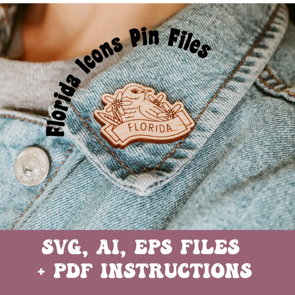 Florida Icons Pin SVG, Ai, EPS files - Florida Svg - State Bird Svg - Glowforge Files - Laser Cutter Files - Glowforge Pins