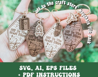 Off To The Craft Store Keychain SVG, Ai, EPS files - Art Svg - Yarn Svg - Glowforge Files - Laser Cutter Files - Glowforge Keychain